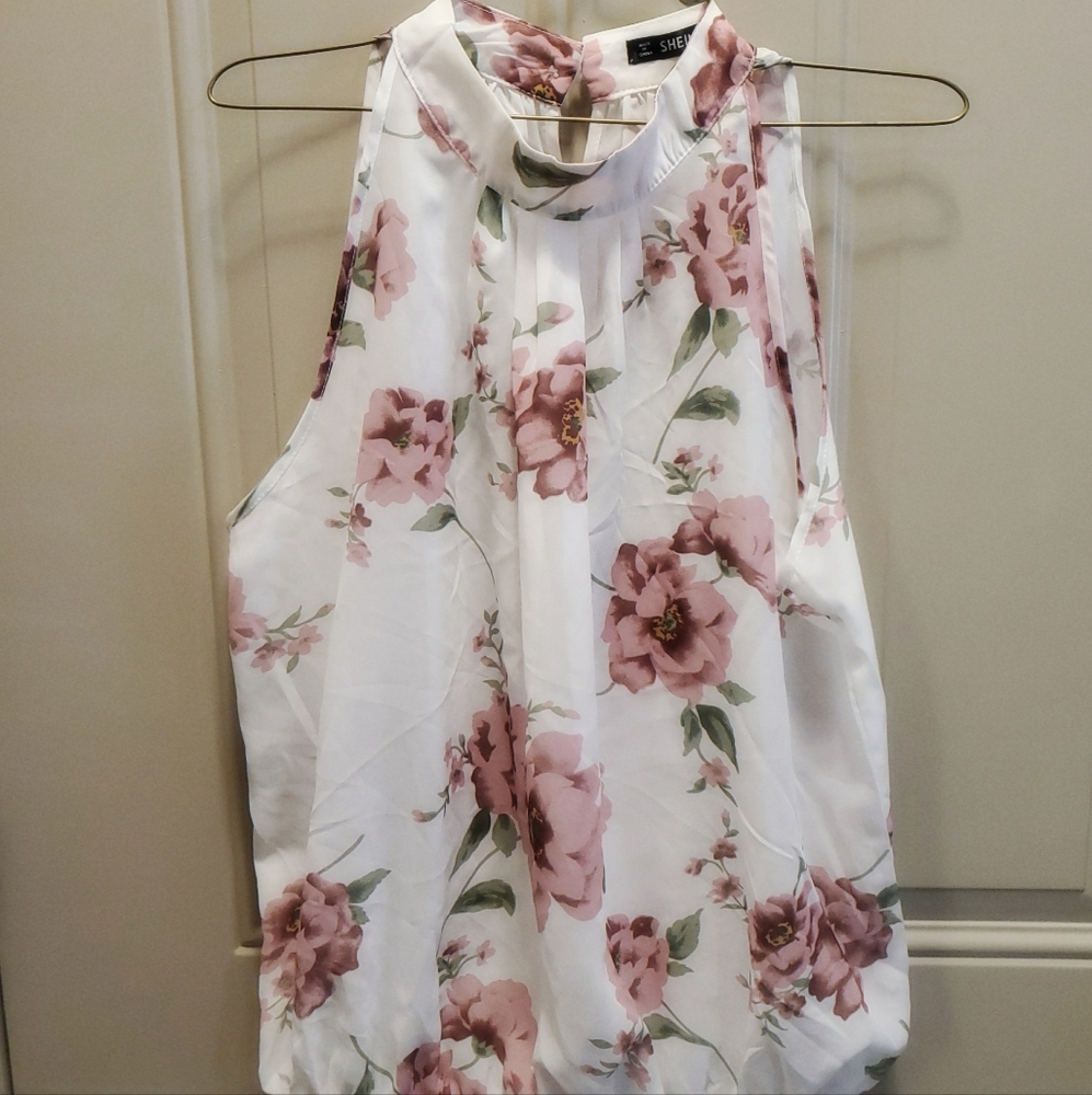 White Floral High Neck Blouse